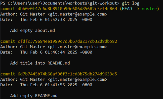 git log execution result