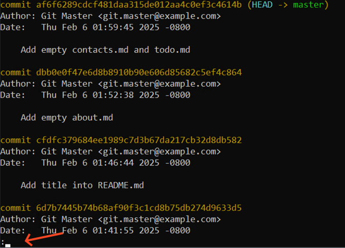 git log execution result