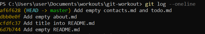 git log execution result