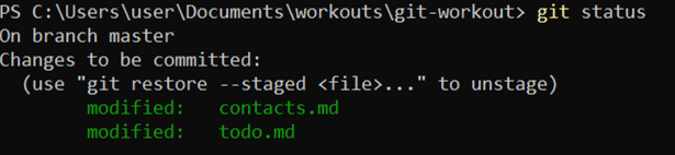 git status execution result